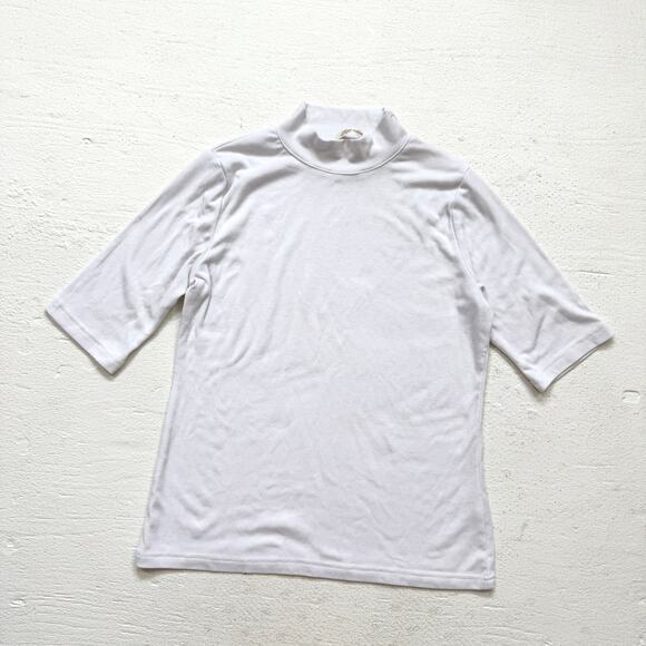Liyo Hon White Mock Neck Half Sleeve Stretch Top, Size Medium - Picture 1 of 6
